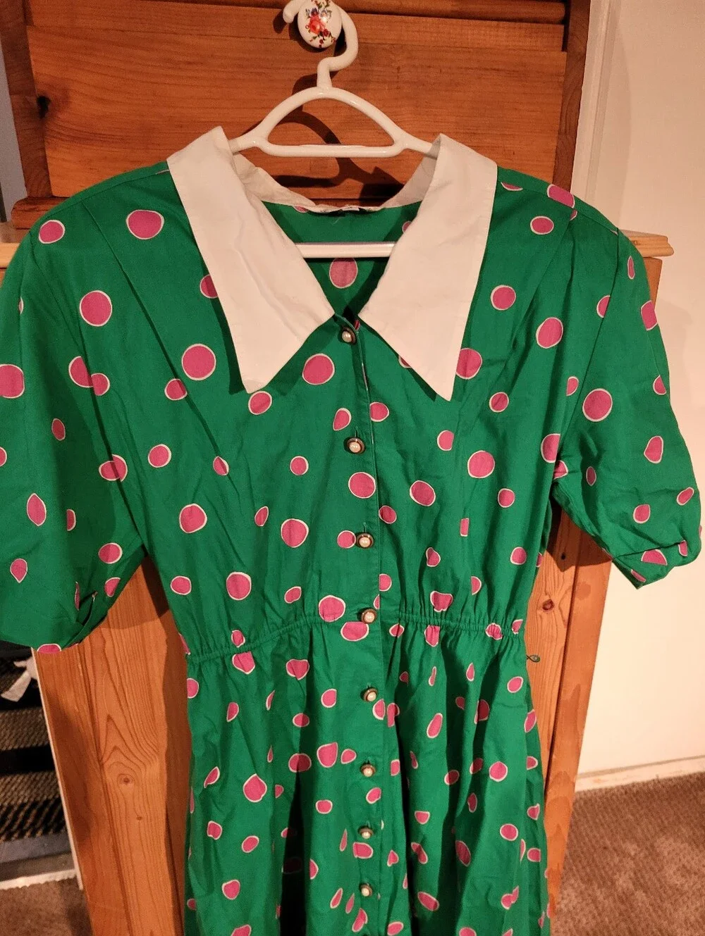 Vintage Peggy Boyd Green Pink Polka Dot Pin Up  Dress  Size  Medium - Picture 2 of 7